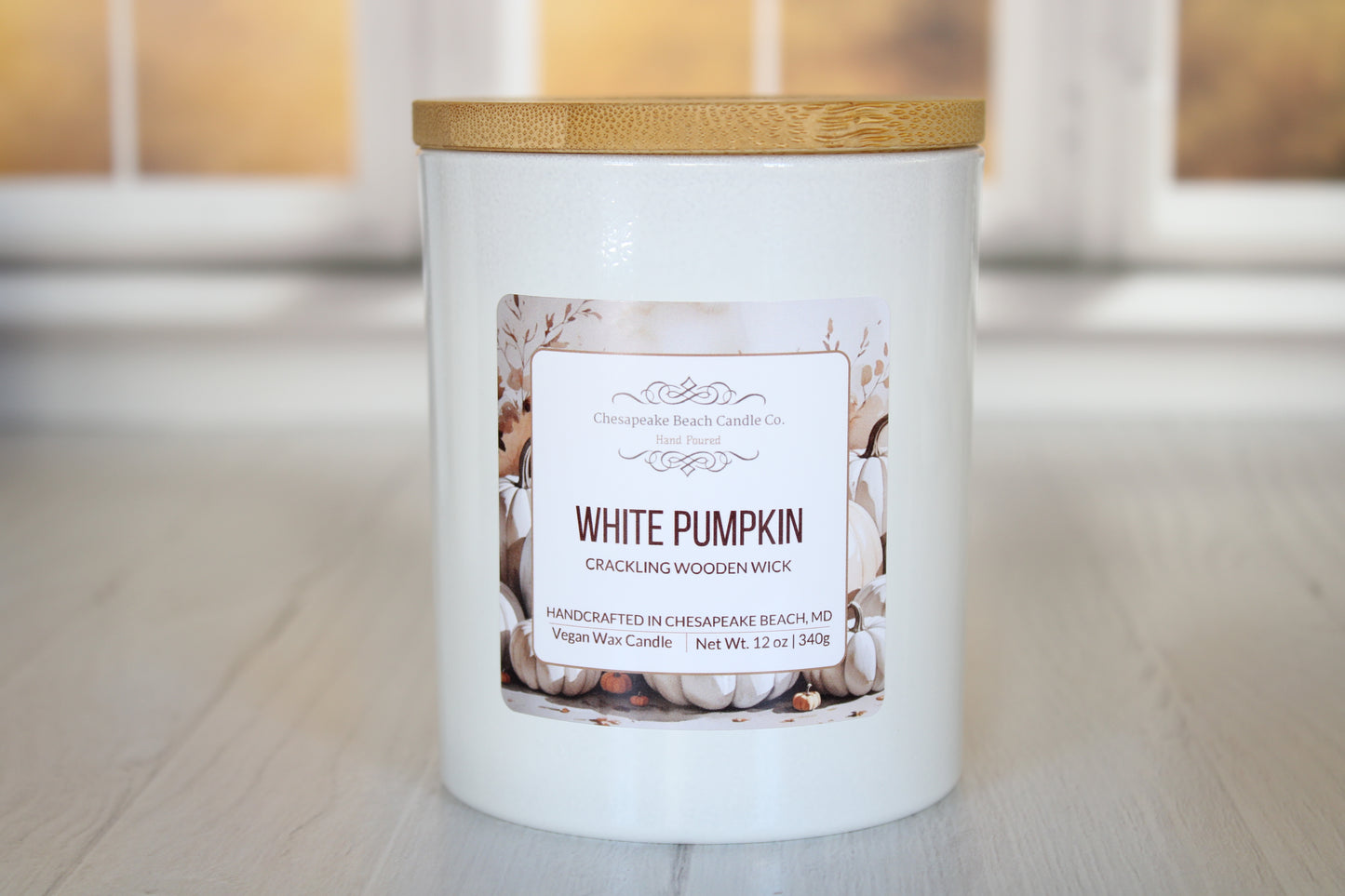 White Pumpkin Wooden Wick Candle
