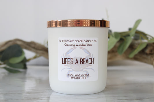Life's a Beach Wooden Wick Candle