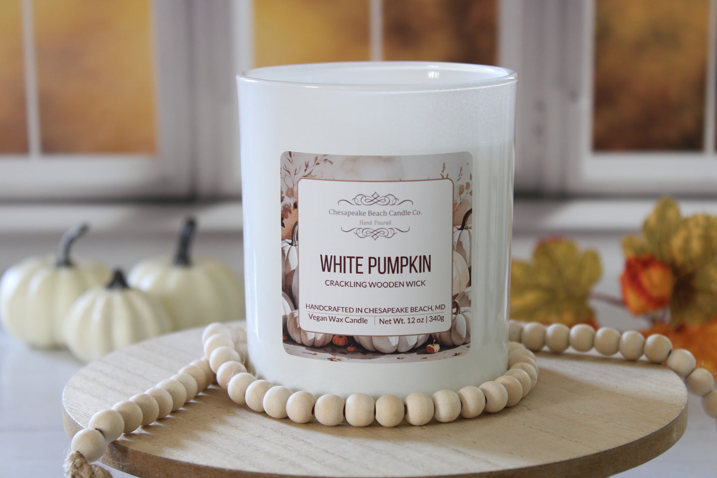 White Pumpkin Wooden Wick Candle