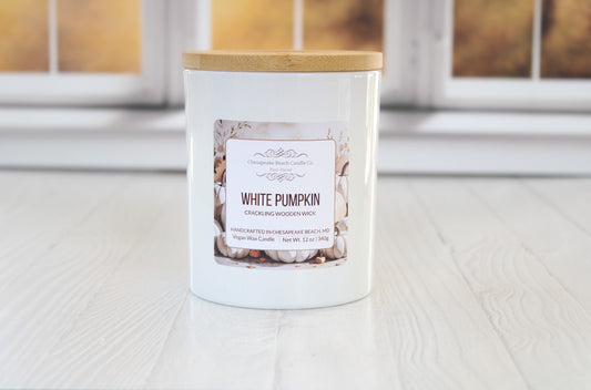 White Pumpkin Wooden Wick Candle
