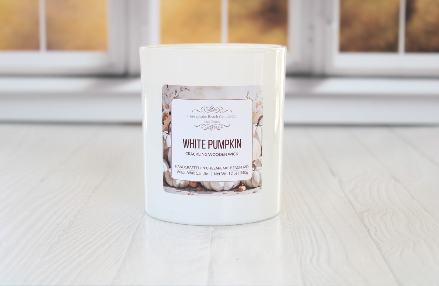 White Pumpkin Wooden Wick Candle
