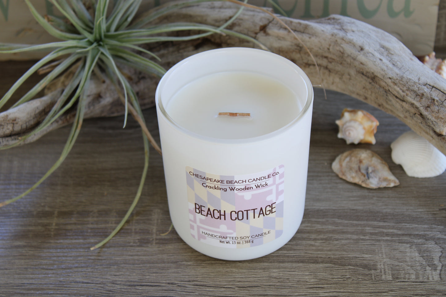 Beach Cottage Wooden Wick Candle